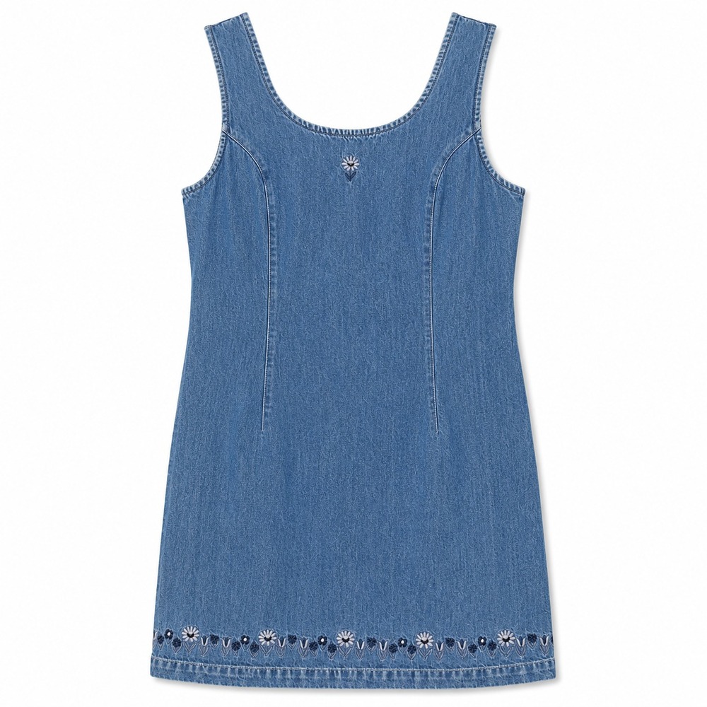 Vintage‎ Denim Overall Jumper Dress Women 11/12 Cottagecore Embroidered Farmcore